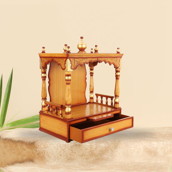 Agastya Solid Wood Home Temple In Teak Gold