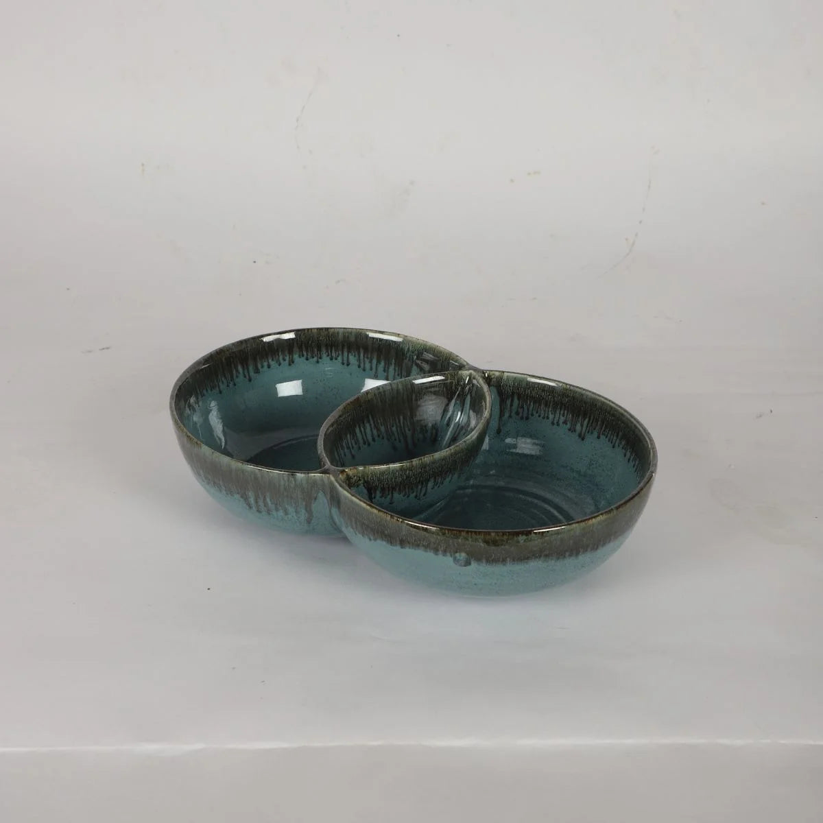 Black & Blue Ceramic Double Serving Bowl for Fruits and Snacks