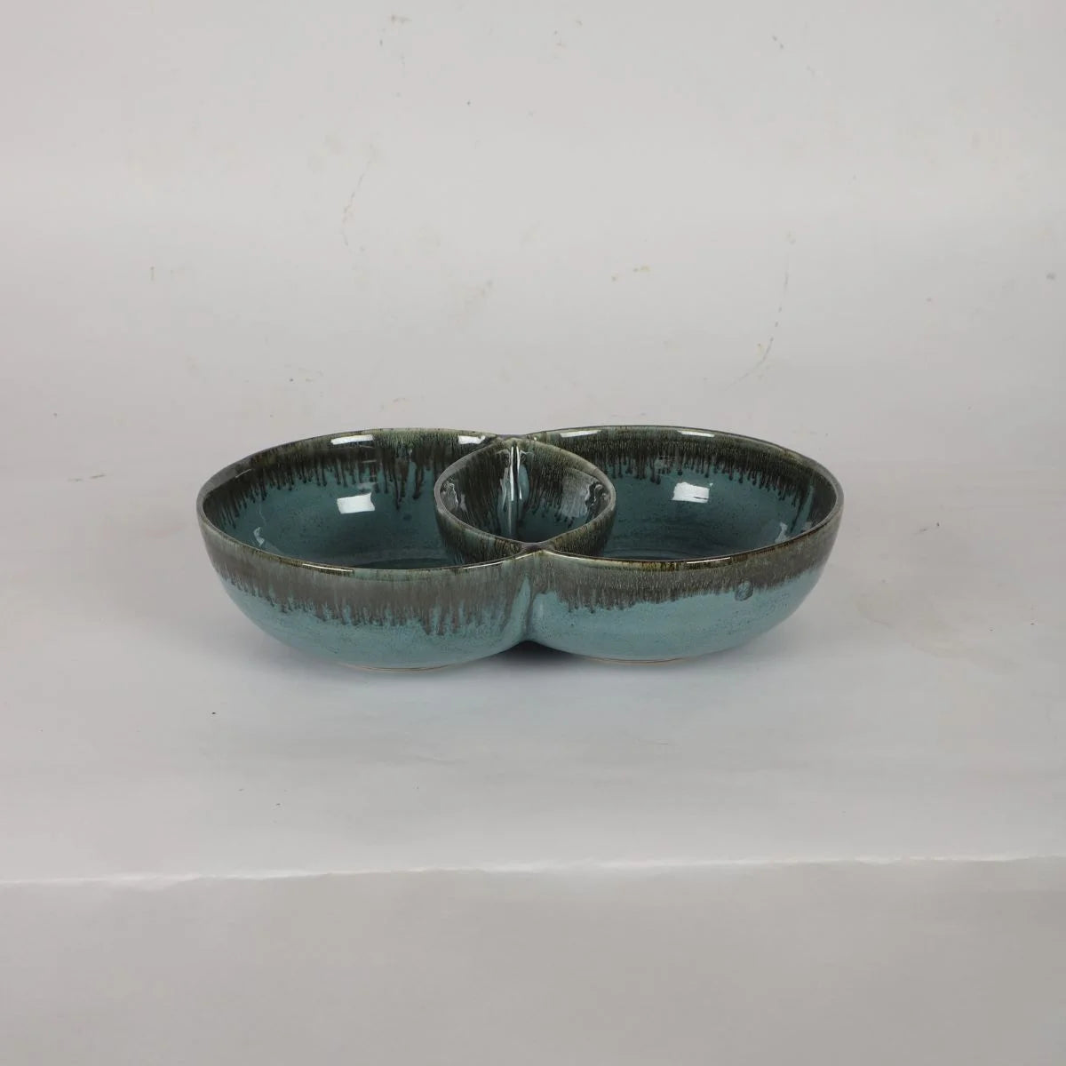 Black & Blue Ceramic Double Serving Bowl for Fruits and Snacks