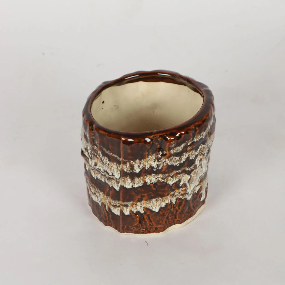 Tree Bark Ceramic Planter Pot Brown and White