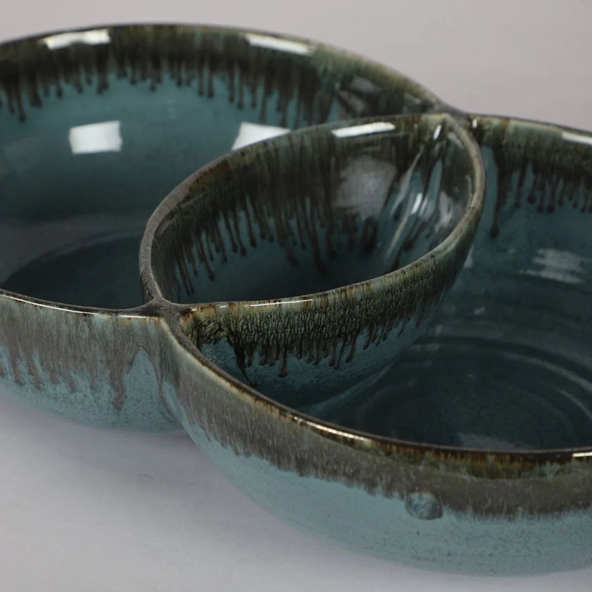 Black & Blue Ceramic Double Serving Bowl for Fruits and Snacks