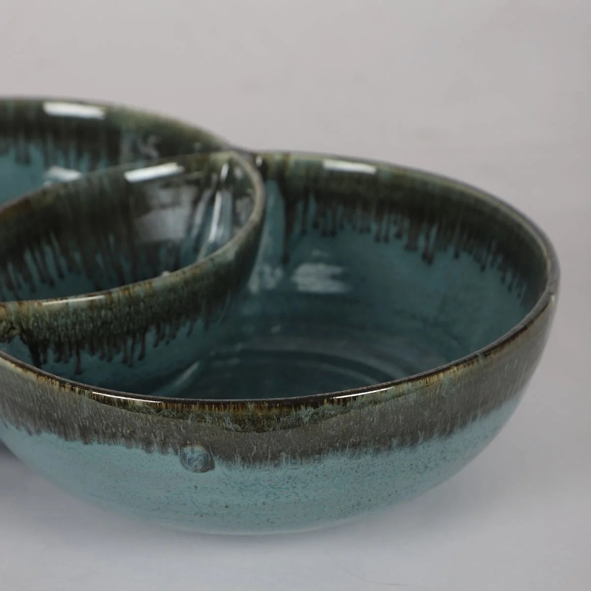 Black & Blue Ceramic Double Serving Bowl for Fruits and Snacks