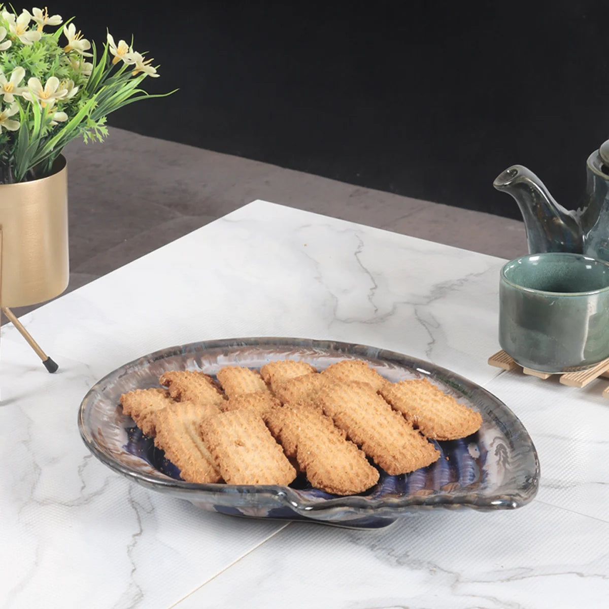 Fondle Ceramic Blue Tray for kitchen